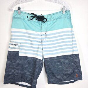 Rusty Teal Grey Striped Board Shorts